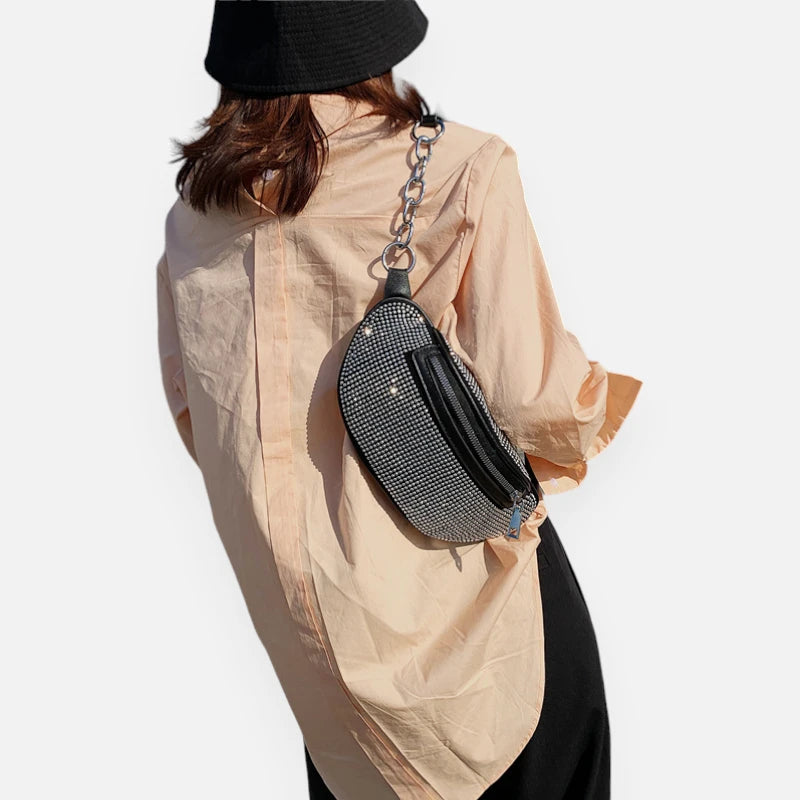 Sac banane cuir chic à bandoulière avec strass Fabienne