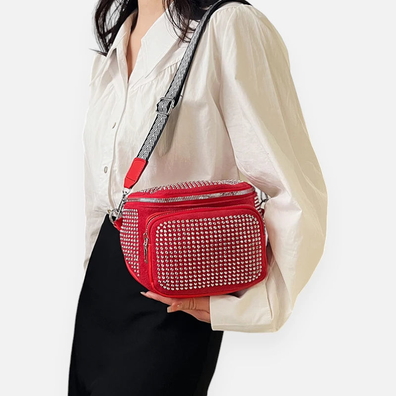 Sac banane cuir chic à bandoulière avec strass Coraline