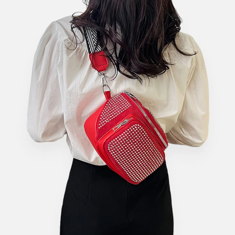 Sac banane cuir chic à bandoulière avec strass Coraline