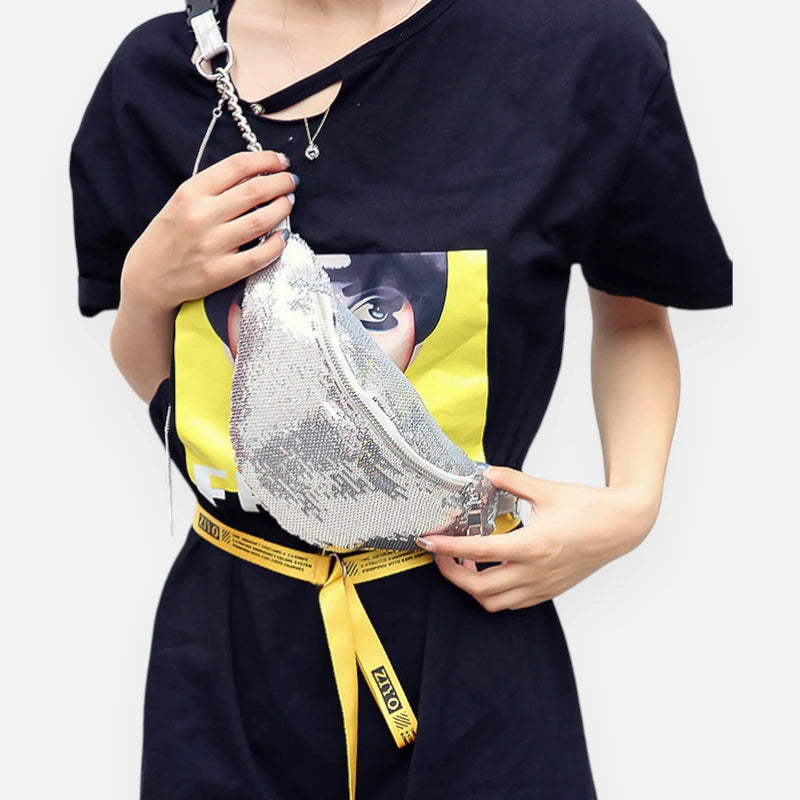 Sac banane sequin en cuir chic à bandoulière Vivette