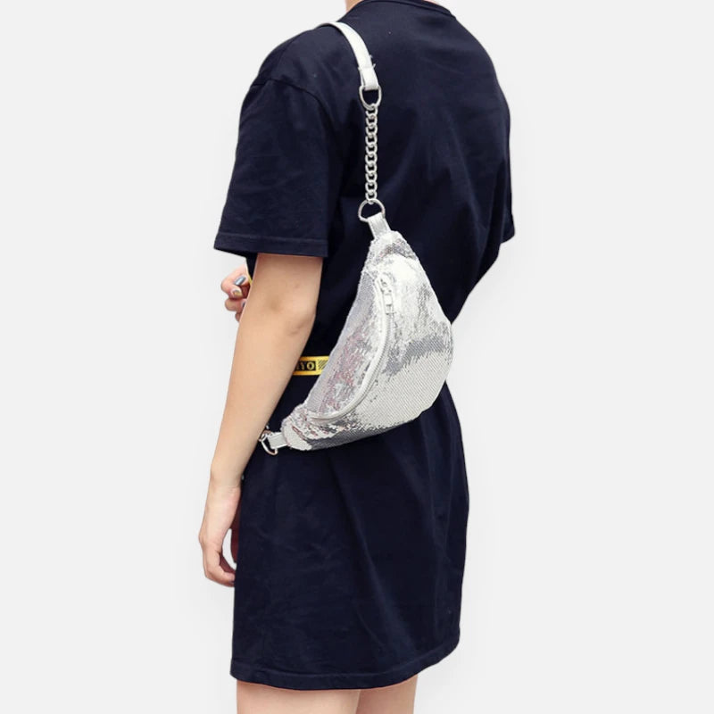 Sac banane sequin en cuir chic à bandoulière Vivette