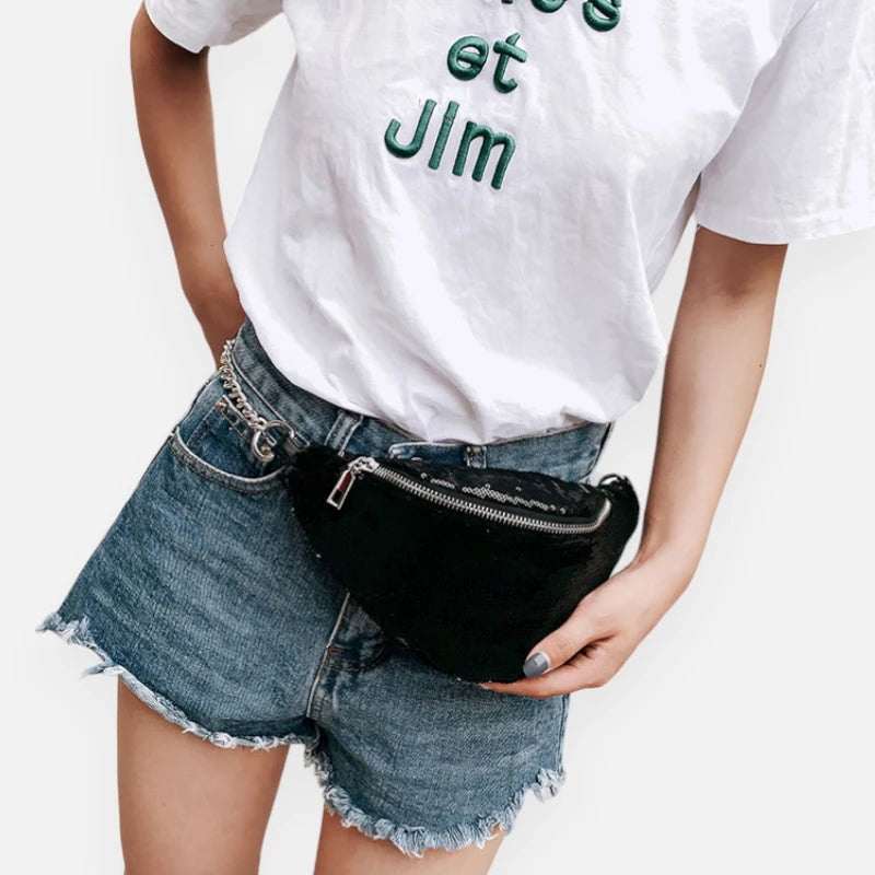 Sac banane sequin en cuir chic à bandoulière Vivette