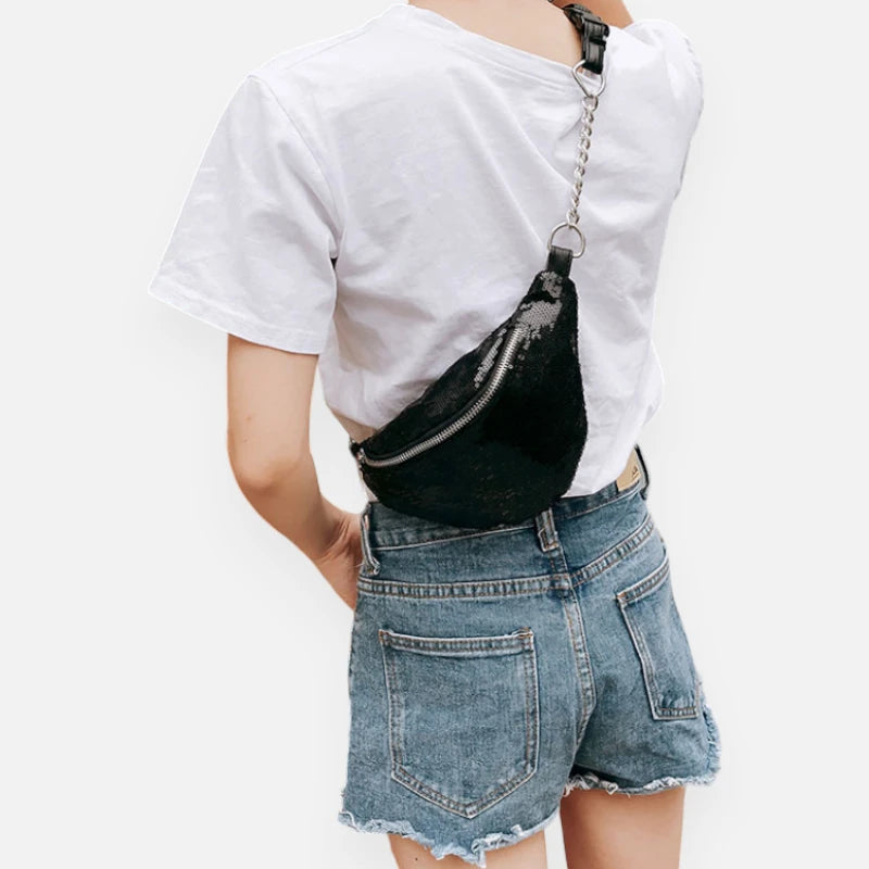 Sac banane sequin en cuir chic à bandoulière Vivette