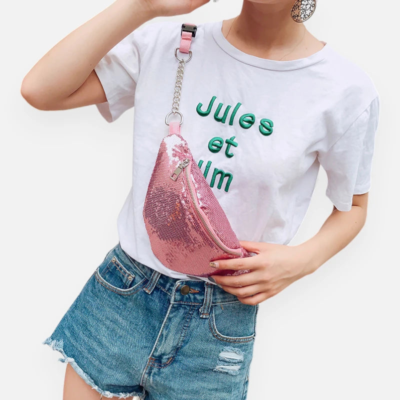 Sac banane sequin en cuir chic à bandoulière Vivette