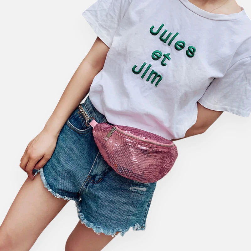 Sac banane sequin en cuir chic à bandoulière Vivette