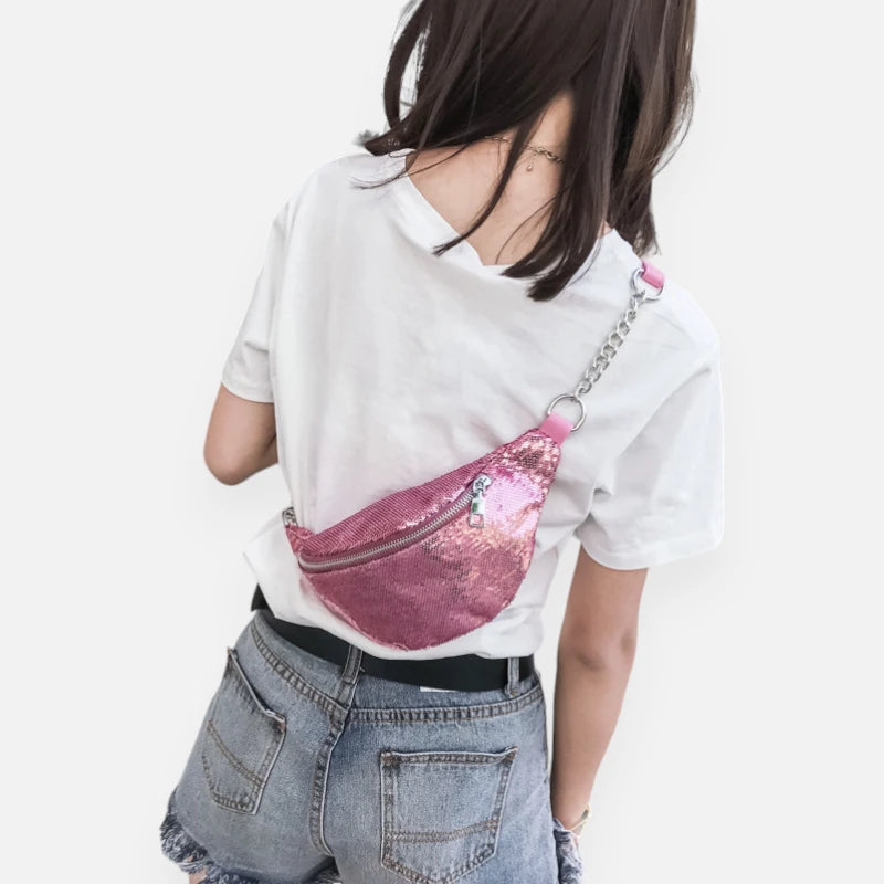 Sac banane sequin en cuir chic à bandoulière Vivette