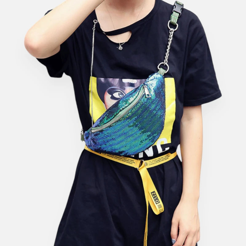 Sac banane sequin en cuir chic à bandoulière Vivette