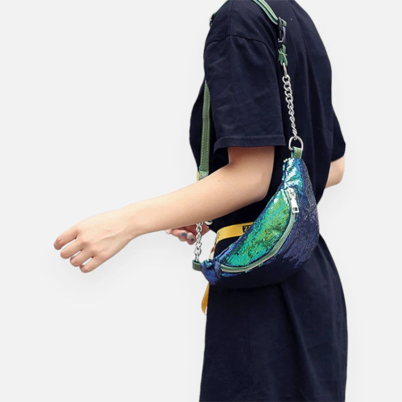 Sac banane sequin en cuir chic à bandoulière Vivette