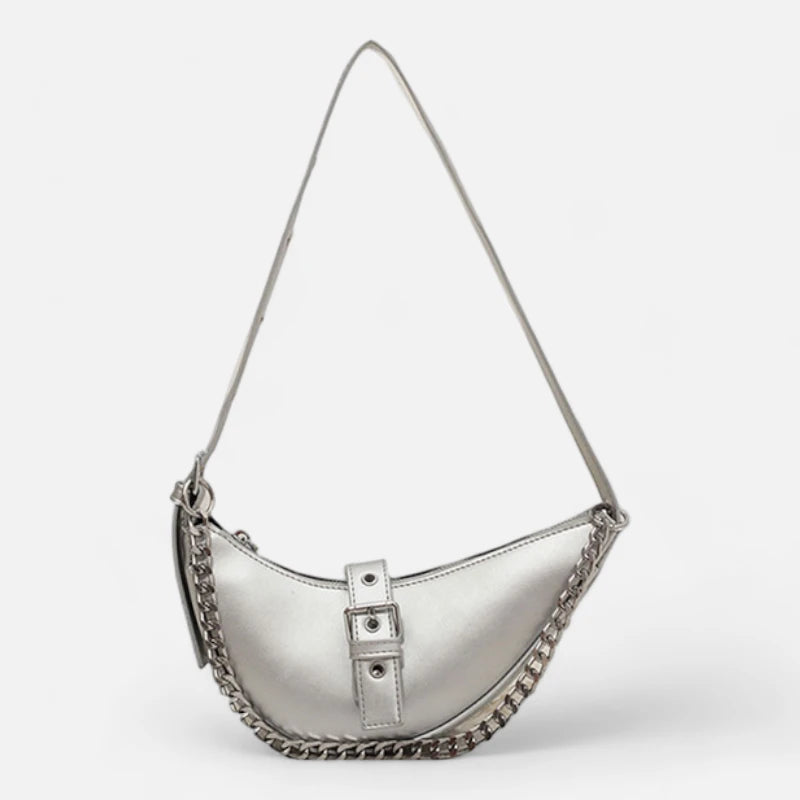 Sac à main banane demi-lune métallisé argenté Aline