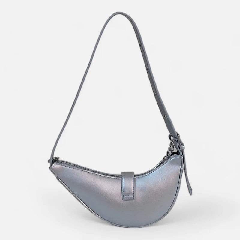 Sac à main banane demi-lune métallisé argenté Aline