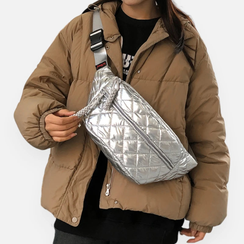 Sac banane métallisé en nylon matelassé Christine