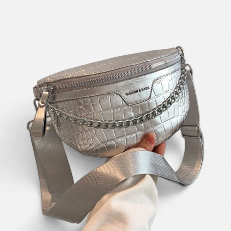 Sac banane métallisé en cuir imitation croco Michelle