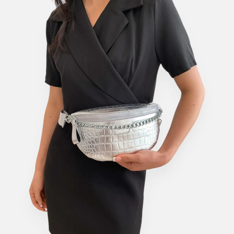 Sac banane métallisé en cuir imitation croco Michelle