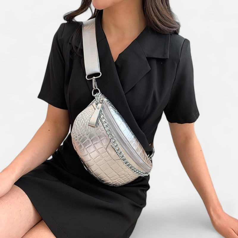 Sac banane métallisé en cuir imitation croco Michelle