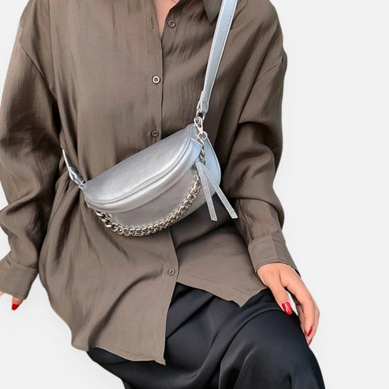 Sac banane cuir métallisé à bandoulière Nadège