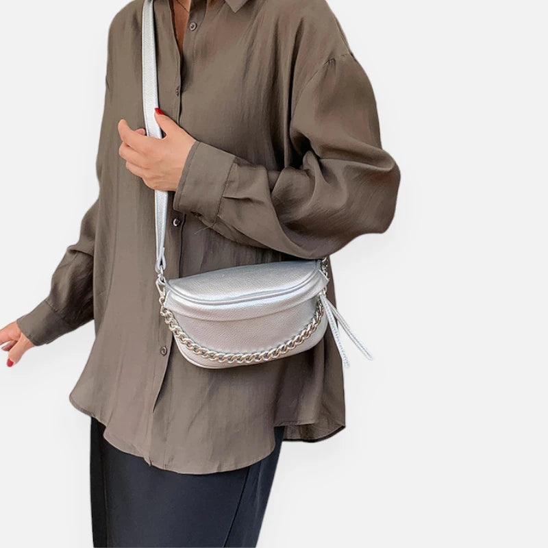 Sac banane cuir métallisé à bandoulière Nadège