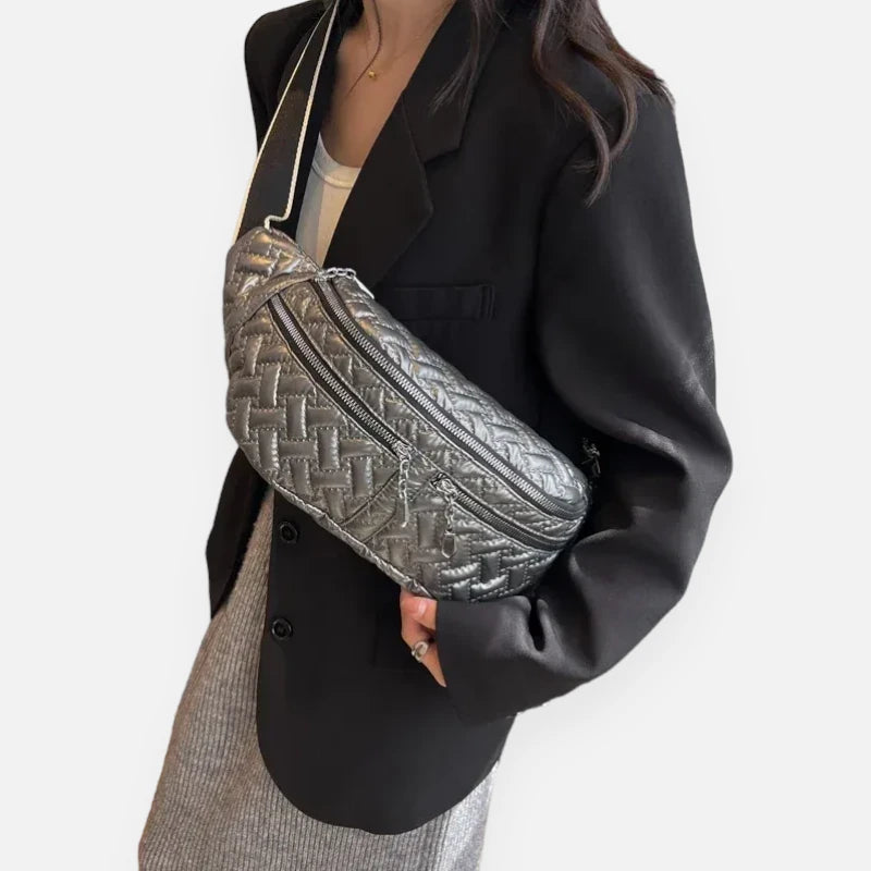 Grand sac banane métallisé en nylon matelassé Patricia