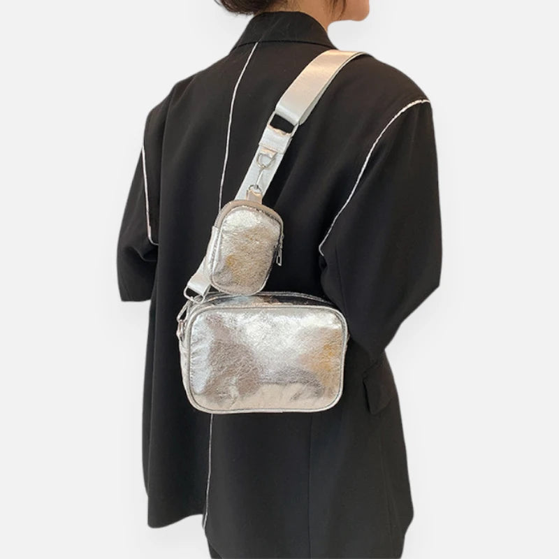 Sac banane en cuir métallisé rectangulaire Raphaëlle