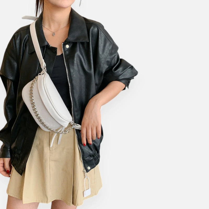 Sac banane cuir métallisé à bandoulière Nadège