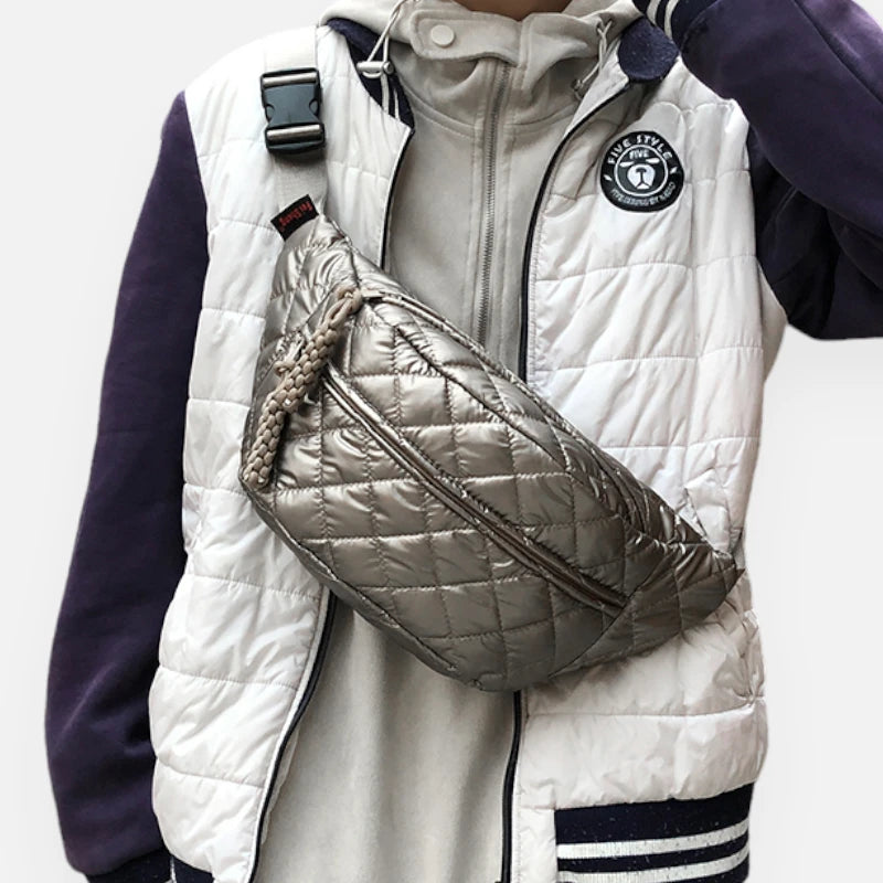 Sac banane métallisé en nylon matelassé Christine