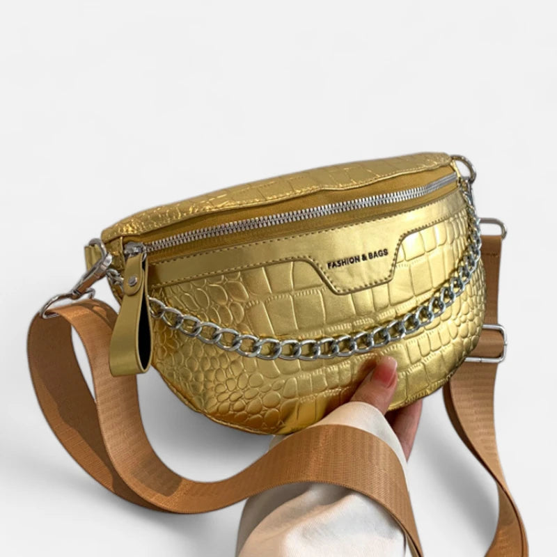 Sac banane métallisé en cuir imitation croco Michelle