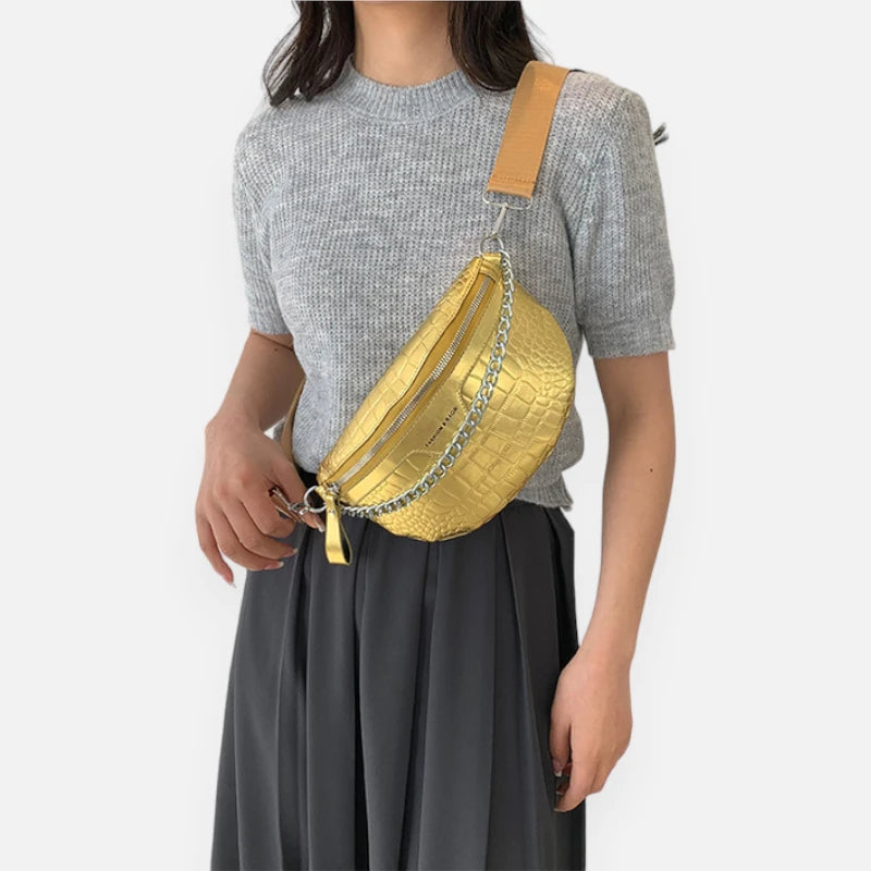 Sac banane métallisé en cuir imitation croco Michelle