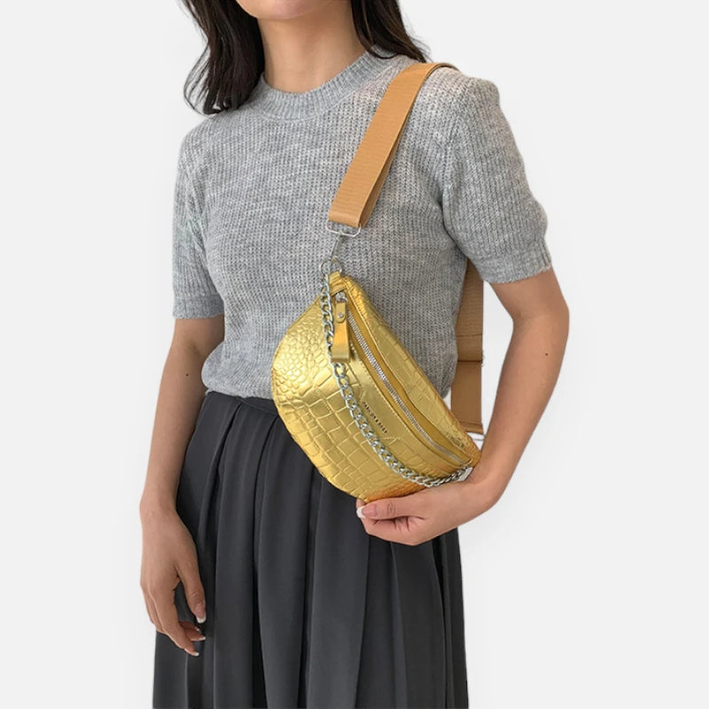 Sac banane métallisé en cuir imitation croco Michelle