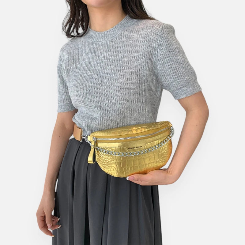 Sac banane métallisé en cuir imitation croco Michelle