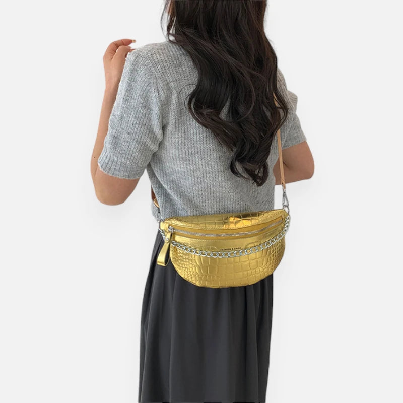 Sac banane métallisé en cuir imitation croco Michelle