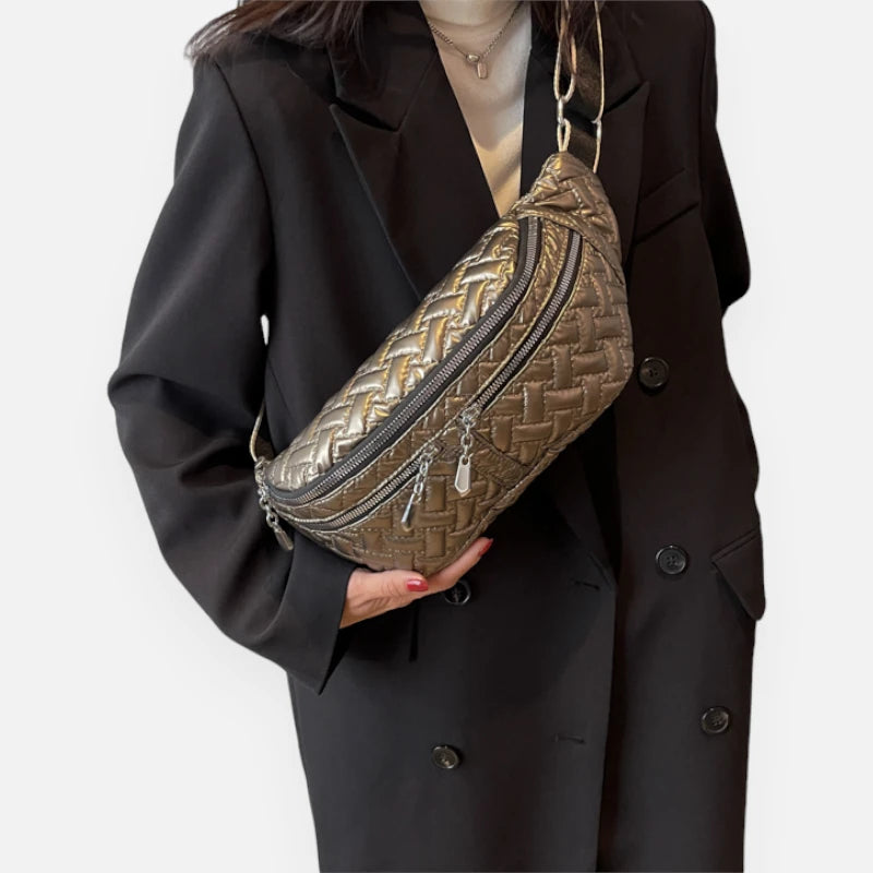 Grand sac banane métallisé en nylon matelassé Patricia