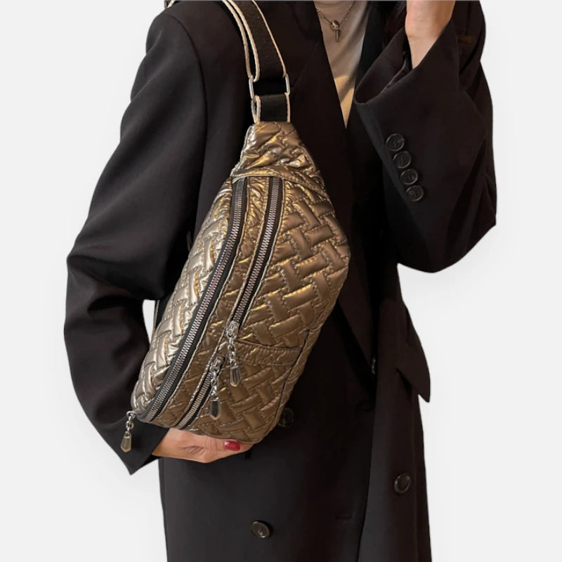 Grand sac banane métallisé en nylon matelassé Patricia