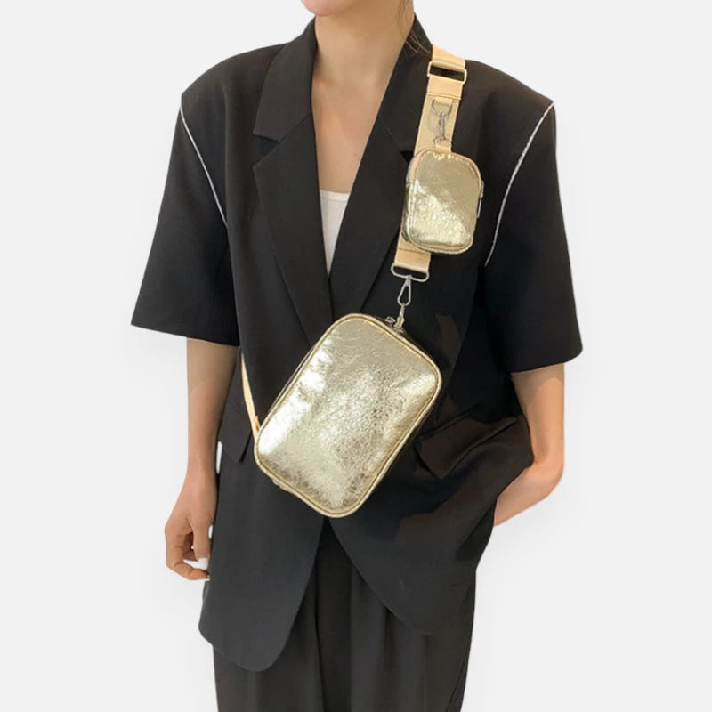 Sac banane en cuir métallisé rectangulaire Raphaëlle