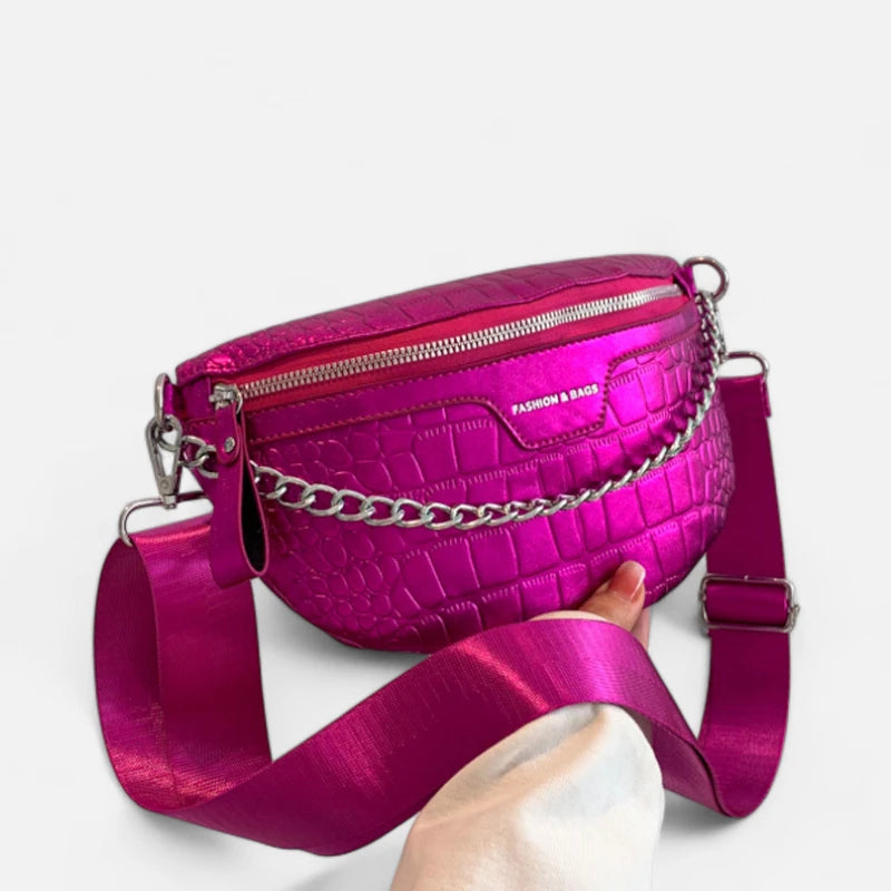 Sac banane métallisé en cuir imitation croco Michelle