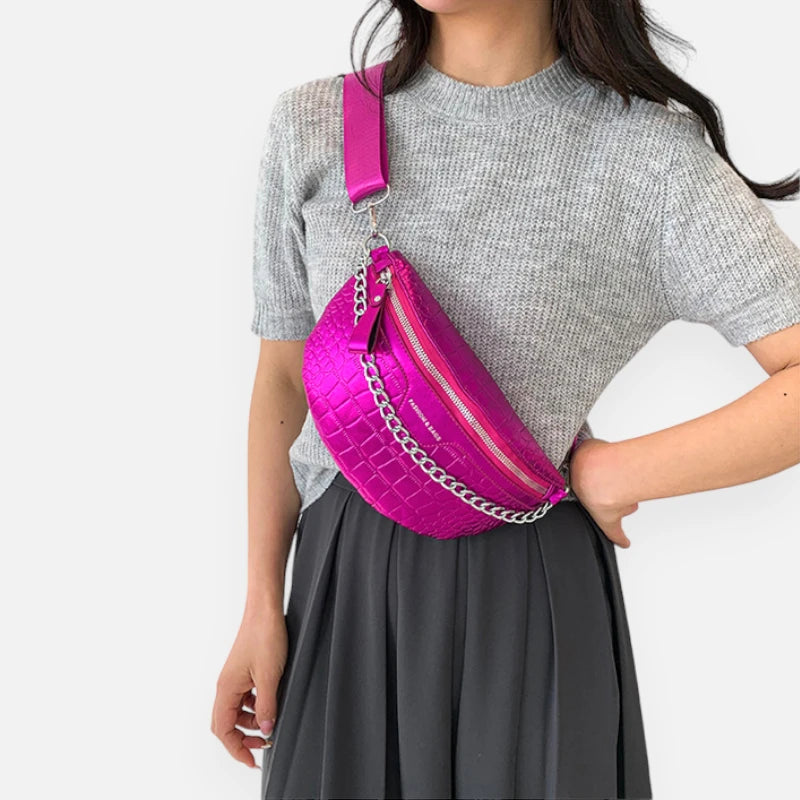 Sac banane métallisé en cuir imitation croco Michelle