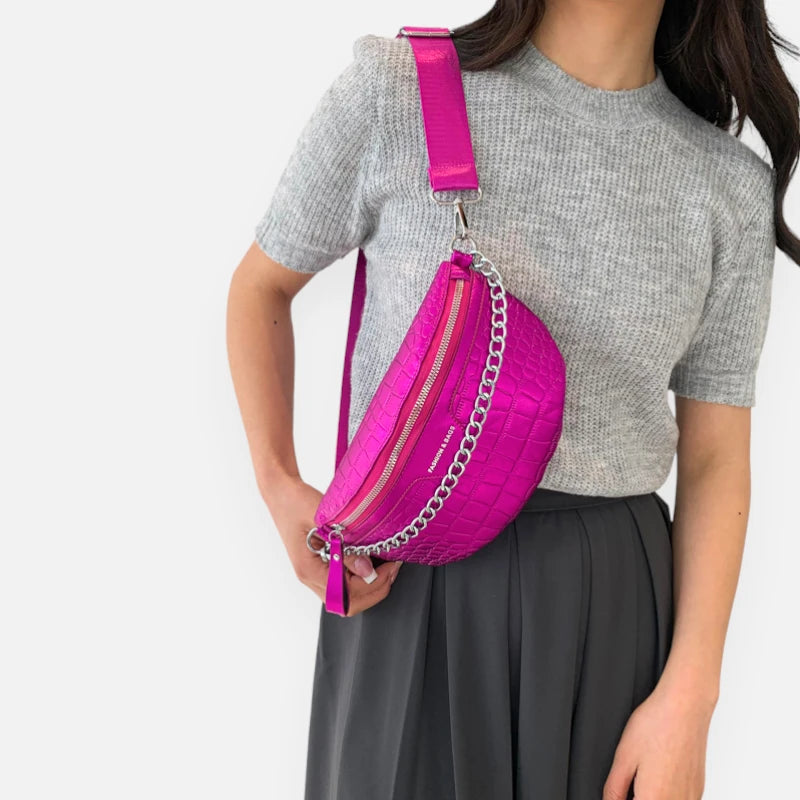 Sac banane métallisé en cuir imitation croco Michelle