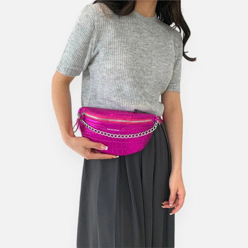 Sac banane métallisé en cuir imitation croco Michelle