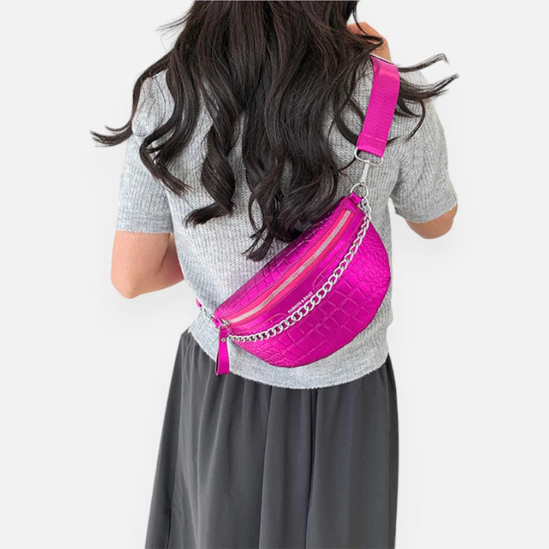 Sac banane métallisé en cuir imitation croco Michelle