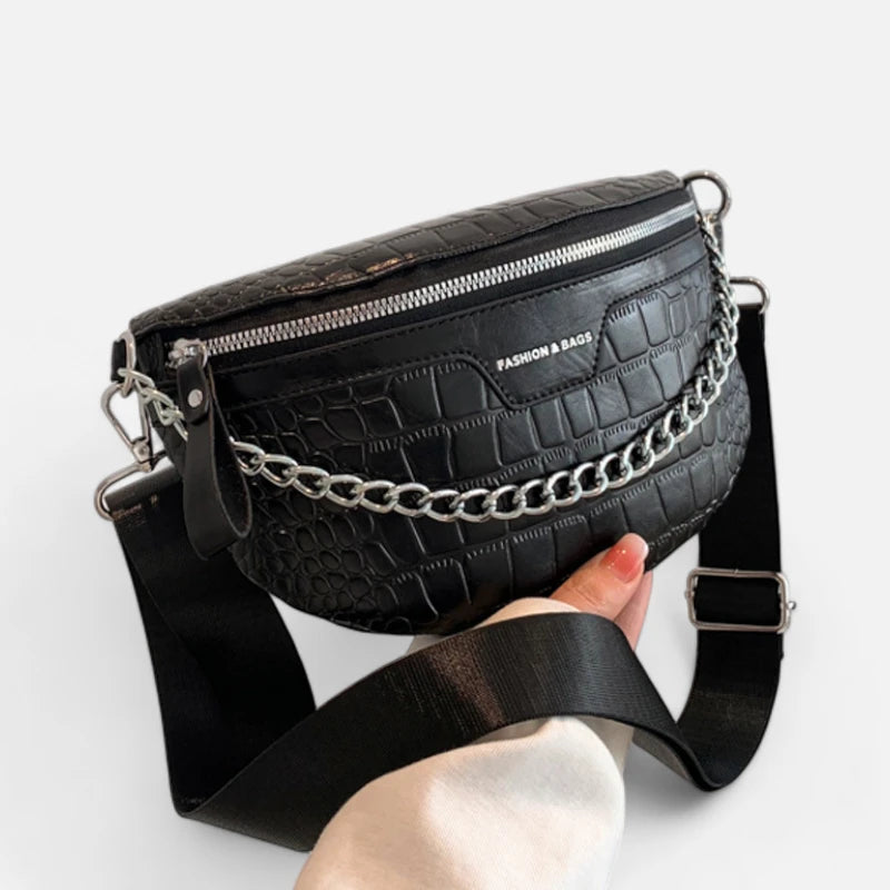 Sac banane métallisé en cuir imitation croco Michelle