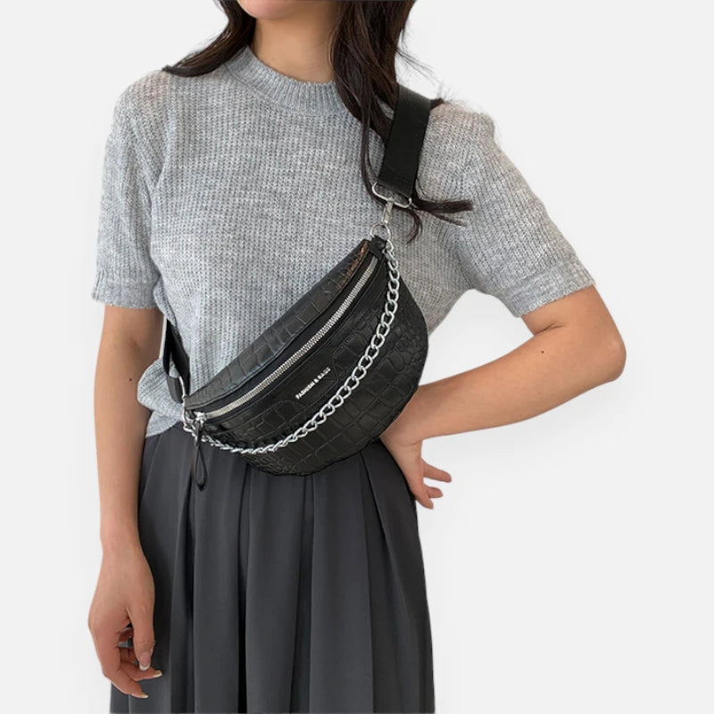 Sac banane métallisé en cuir imitation croco Michelle