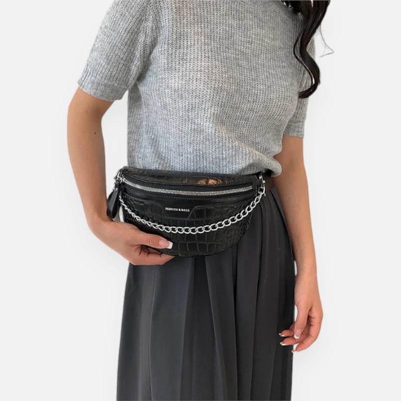 Sac banane métallisé en cuir imitation croco Michelle