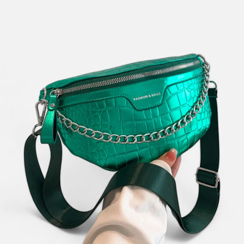 Sac banane métallisé en cuir imitation croco Michelle