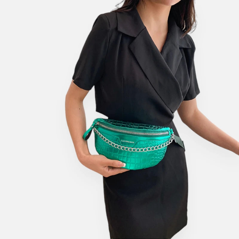 Sac banane métallisé en cuir imitation croco Michelle