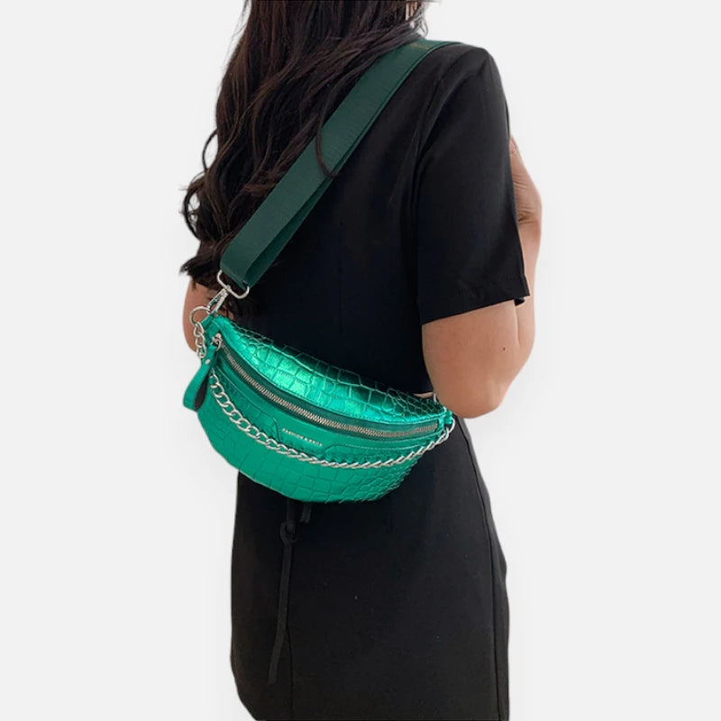 Sac banane métallisé en cuir imitation croco Michelle