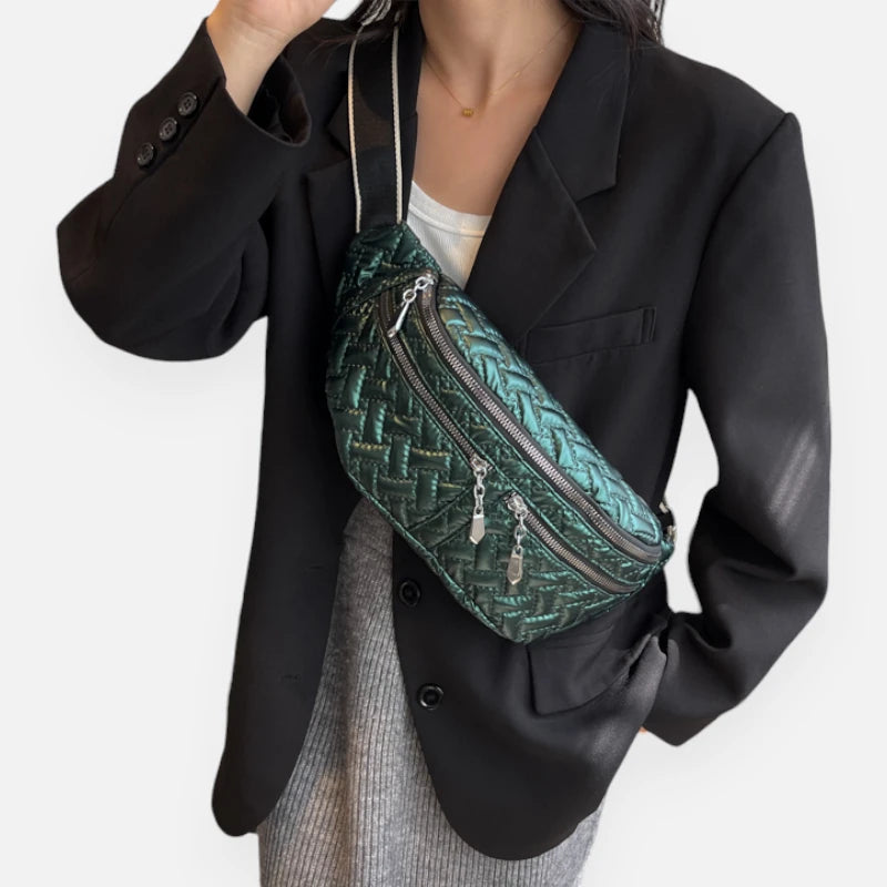 Grand sac banane métallisé en nylon matelassé Patricia