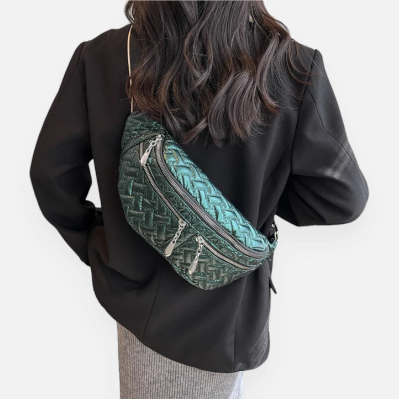 Grand sac banane métallisé en nylon matelassé Patricia