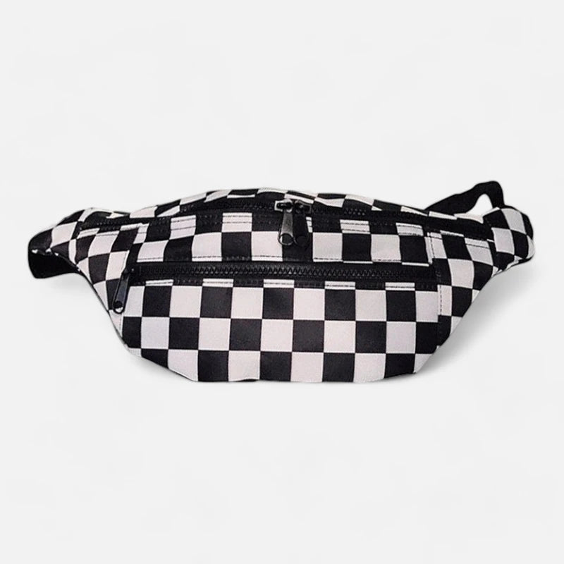 Sac banane tissu en damier noir et blanc Renée