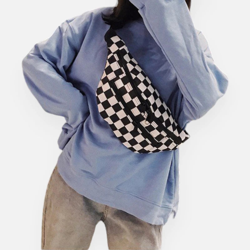 Sac banane tissu en damier noir et blanc Renée