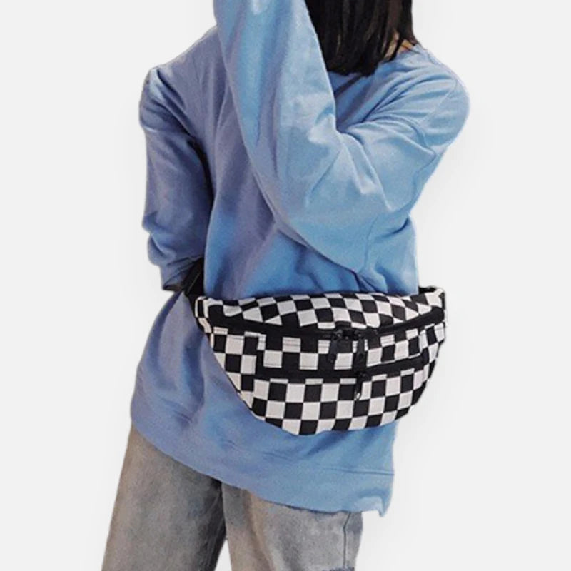 Sac banane tissu en damier noir et blanc Renée