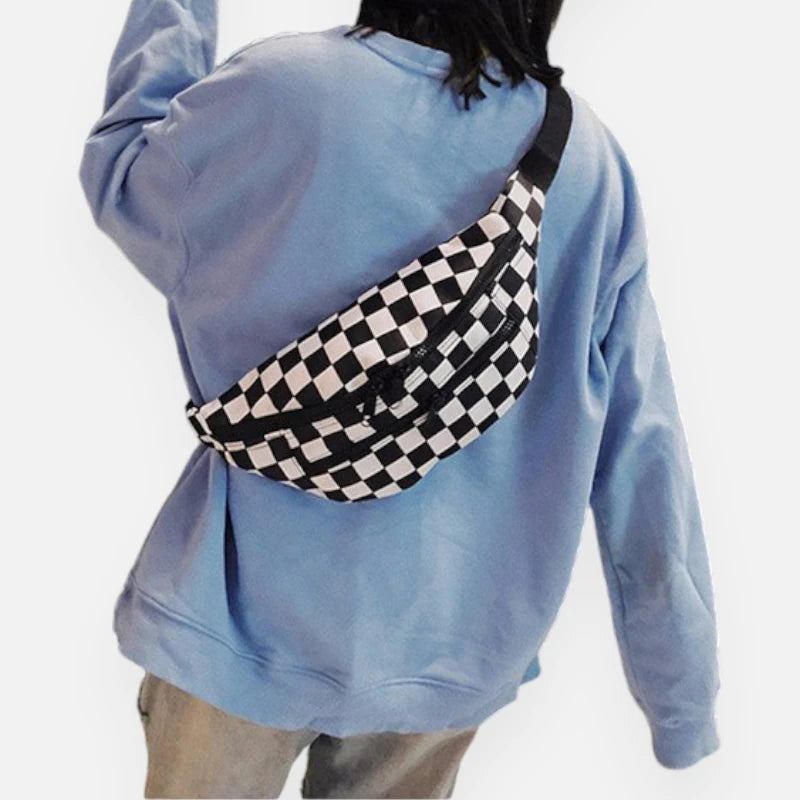 Sac banane tissu en damier noir et blanc Renée