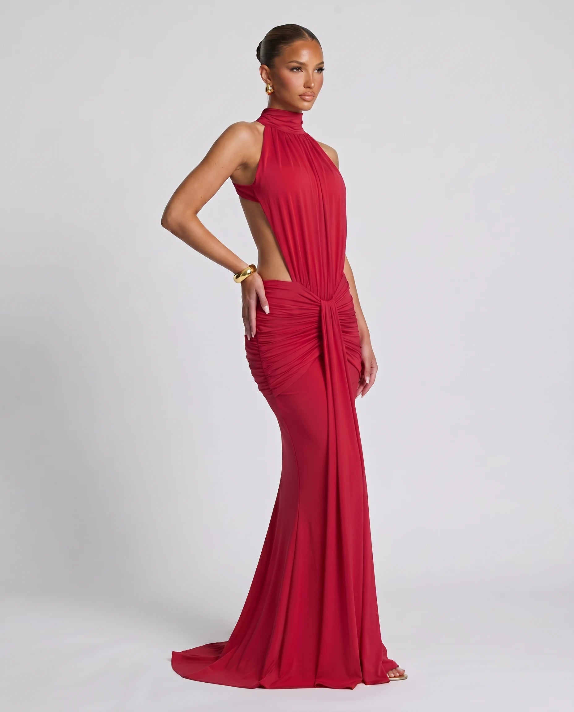 Robe longue sirène en jersey — trois quarts